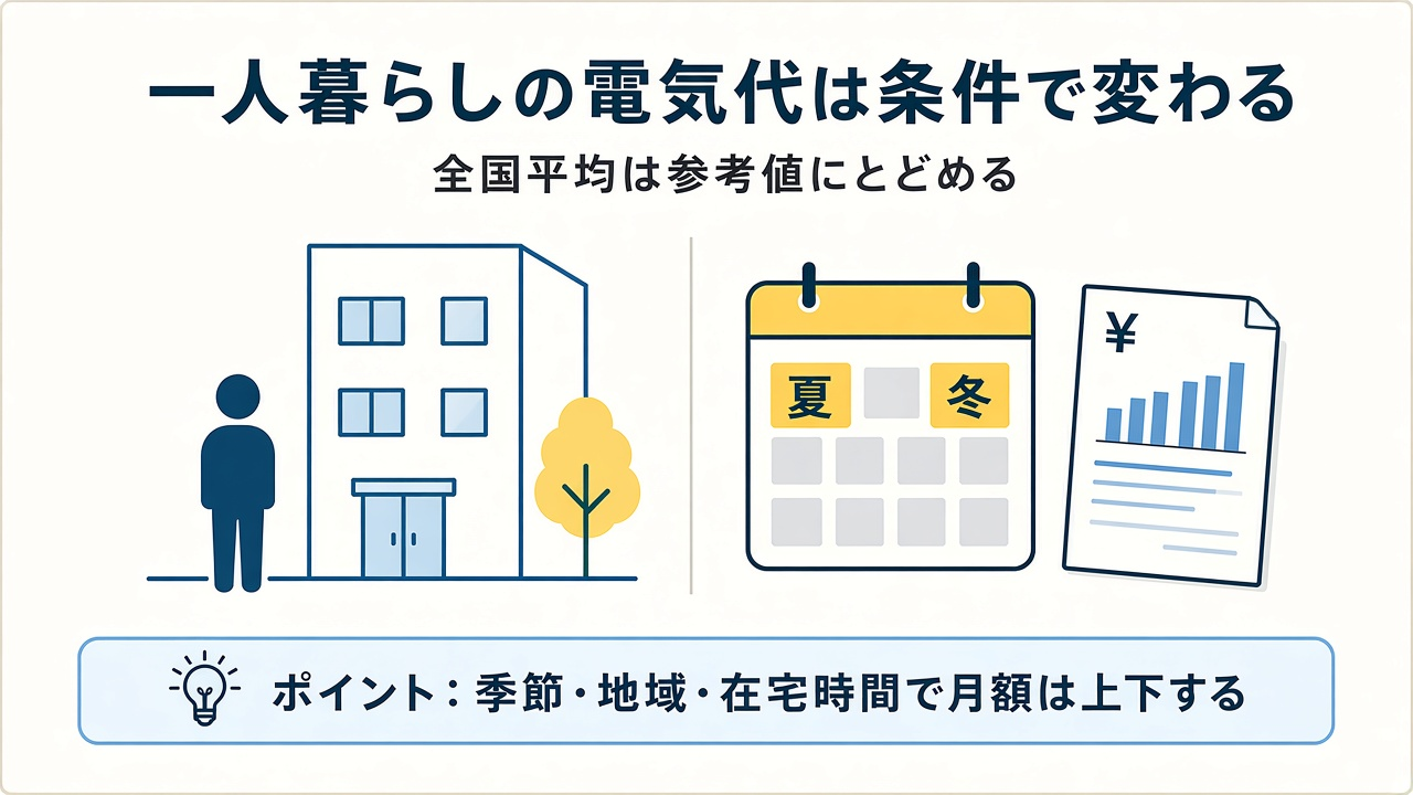 一人暮らしの電気代は条件で変わる|季節・地域・在宅時間で月額は上下する