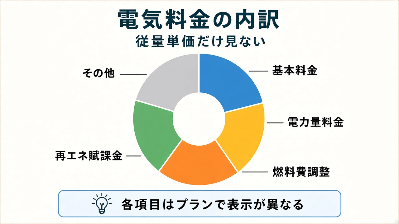 電気料金の内訳|基本料金・電力量料金・燃調・再エネ賦課金