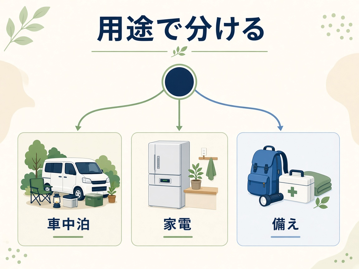 車中泊/家電/備えで分ける|自分の用途に進む