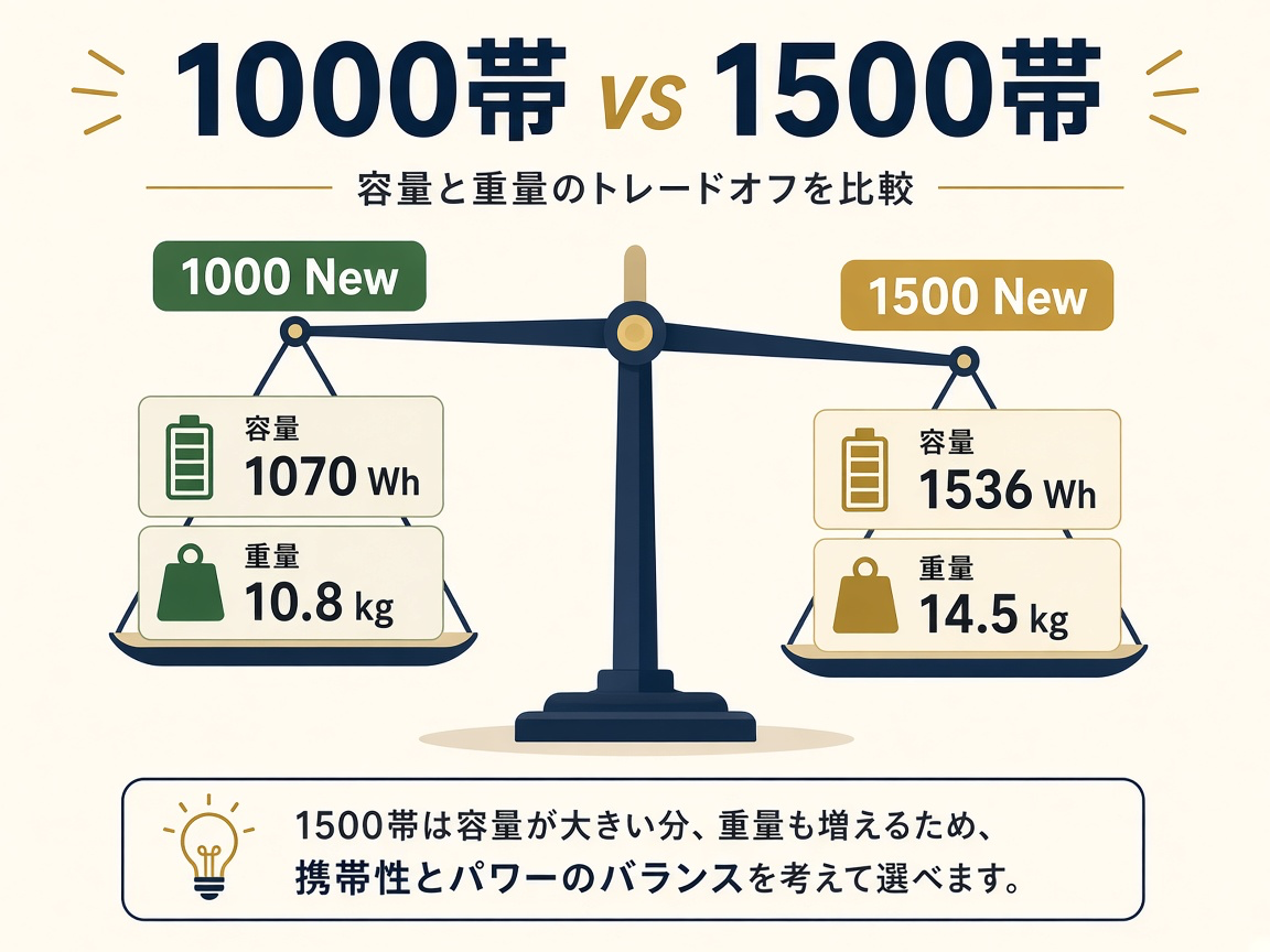 1000と1500の容量・重量バランス図|トレードオフ